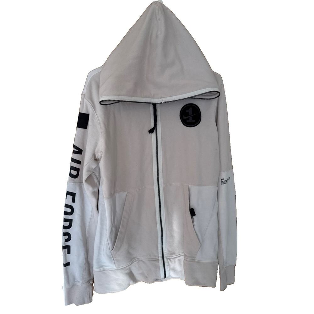 Nike AF1 Cream Full Zip Jacket Hoodie Patches Logo Sleeve Hits Men's Size Medium